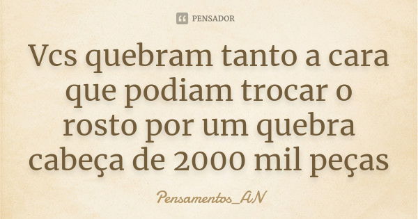 Vcs quebram tanto a cara que podiam trocar o rosto por um quebra cabeça de 2000 mil peças... Frase de Pensamentos_AN.