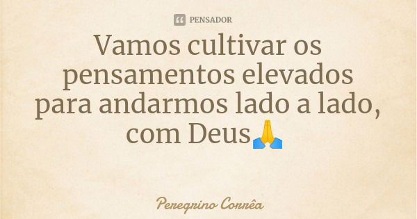 Vamos cultivar os pensamentos elevados para andarmos lado a lado, com Deus🙏... Frase de Peregrino Corrêa.