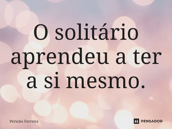 O solitário aprendeu a ter a si mesmo.⁠... Frase de Péricles Ferreira.
