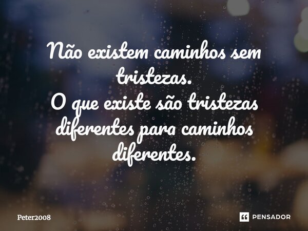 ⁠Não existem caminhos sem tristezas. O que existe são tristezas diferentes para caminhos diferentes.... Frase de Peter2008.