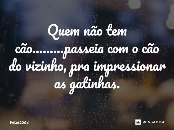 ⁠Quem não tem cão.........passeia com o cão do vizinho, pra impressionar as gatinhas.... Frase de Peter2008.