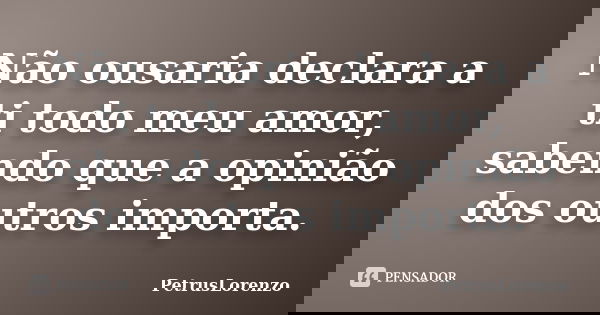 Não ousaria declara a ti todo meu amor, sabendo que a opinião dos outros importa.... Frase de PetrusLorenzo.