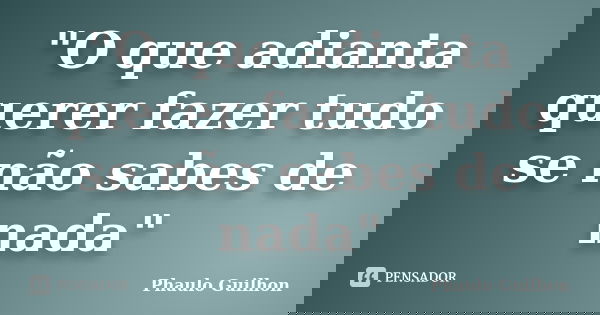 "O que adianta querer fazer tudo se não sabes de nada"... Frase de Phaulo Guilhon.