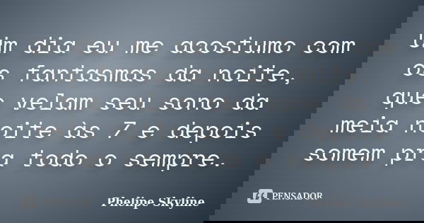 Um dia eu me acostumo com os fantasmas da noite, que velam seu sono da meia noite às 7 e depois somem pra todo o sempre.... Frase de Phelipe Skyline.