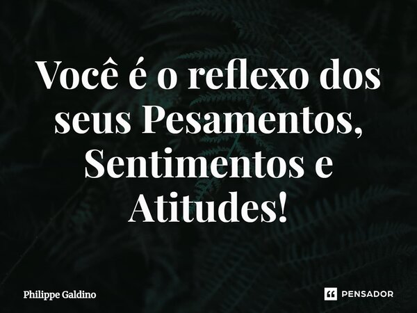 ⁠Você é o reflexo dos seus Pesamentos, Sentimentos e Atitudes!... Frase de Philippe Galdino.