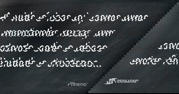 A vida é isso ai, como uma montanha russa, um constante sobe e desce entre felicidade e tristezas...... Frase de Phneno.