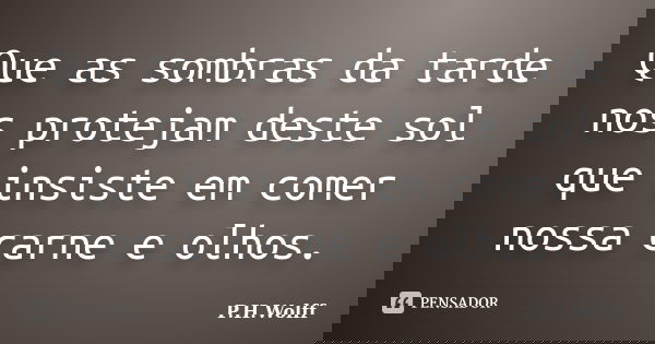 Que as sombras da tarde nos protejam deste sol que insiste em comer nossa carne e olhos.... Frase de P.H.Wolff.