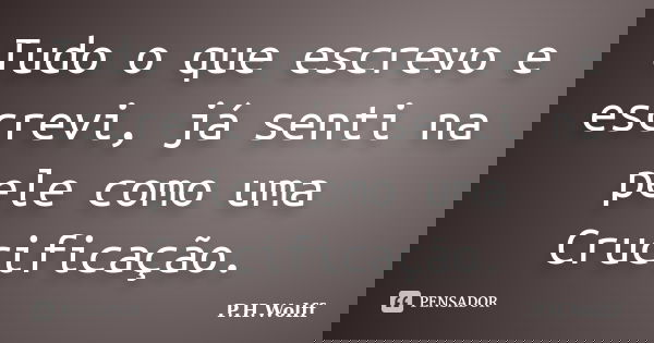 Tudo o que escrevo e escrevi, já senti na pele como uma Crucificação.... Frase de P.H.Wolff.