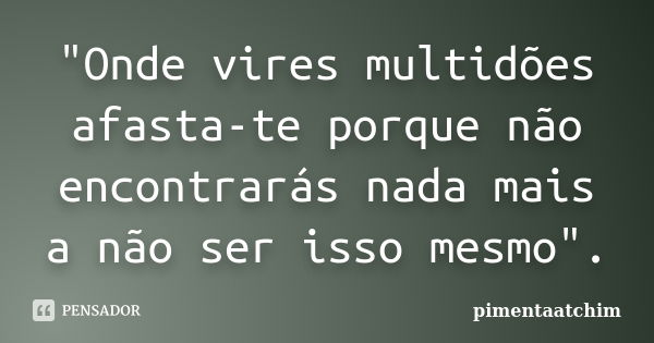 "Onde vires multidões afasta-te porque não encontrarás nada mais a não ser isso mesmo".... Frase de pimentaatchim.