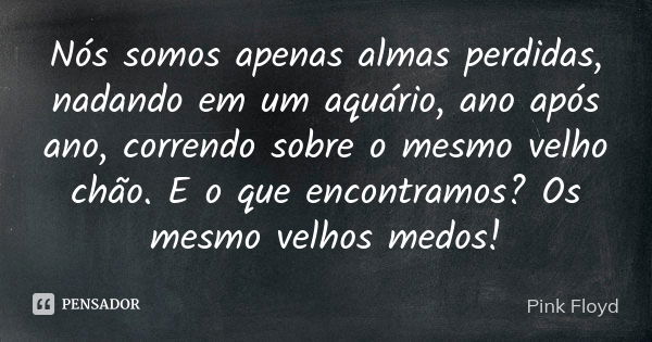 Nós somos apenas almas perdidas, nadando em um aquário, ano após ano, correndo sobre o mesmo velho chão. E o que encontramos? Os mesmo velhos medos!... Frase de Pink Floyd.