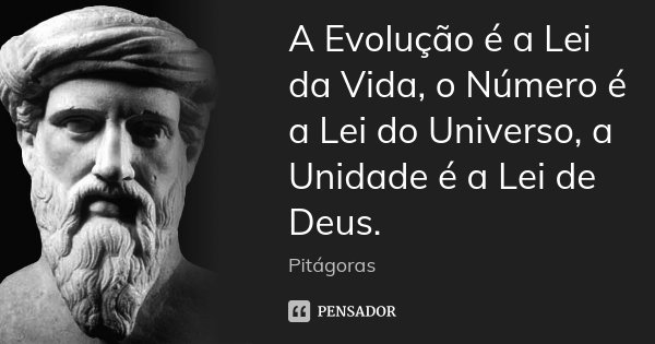 A Evolução é a Lei da Vida, o Número é a Lei do Universo, a Unidade é a Lei de Deus.... Frase de Pitágoras.