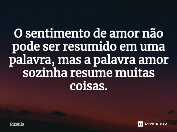 O sentimento de amor não pode ser resumido em uma palavra, mas a palavra amor sozinha resume muitas coisas.... Frase de Pizonio.