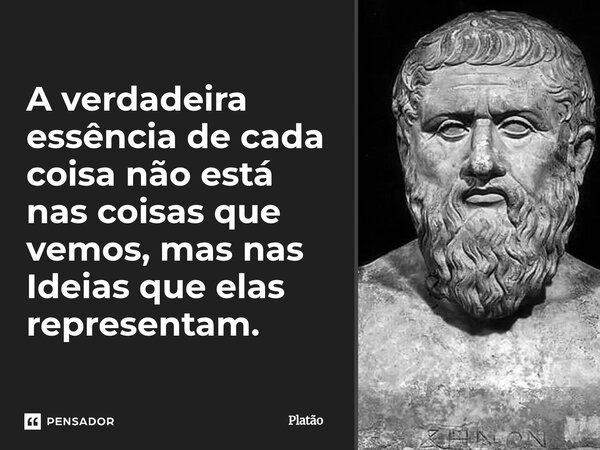 A verdadeira essência de cada coisa não está nas coisas que vemos, mas nas Ideias que elas representam.⁠... Frase de Platão.
