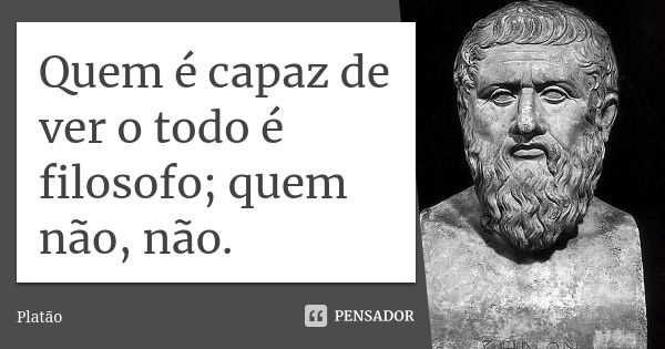 Quem é capaz de ver o todo é filosofo; quem não, não.... Frase de Platão.