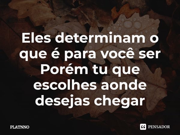 Eles determinam o que é para você ser
Porém tu que escolhes aonde desejas chegar... Frase de PLATNNO.