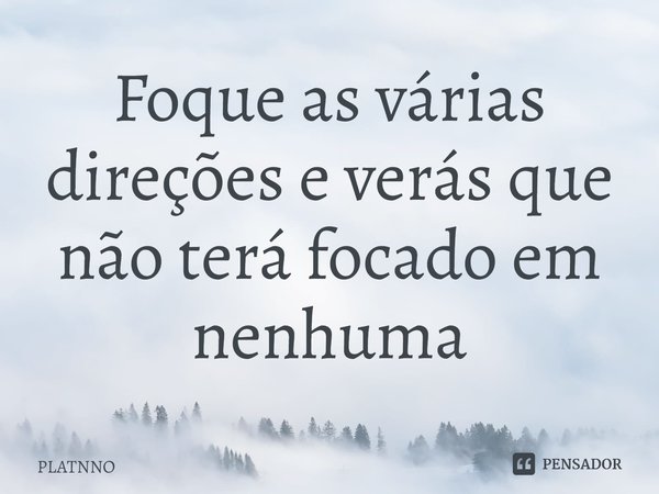 ⁠Foque as várias direções e verás que não terá focado em nenhuma... Frase de PLATNNO.
