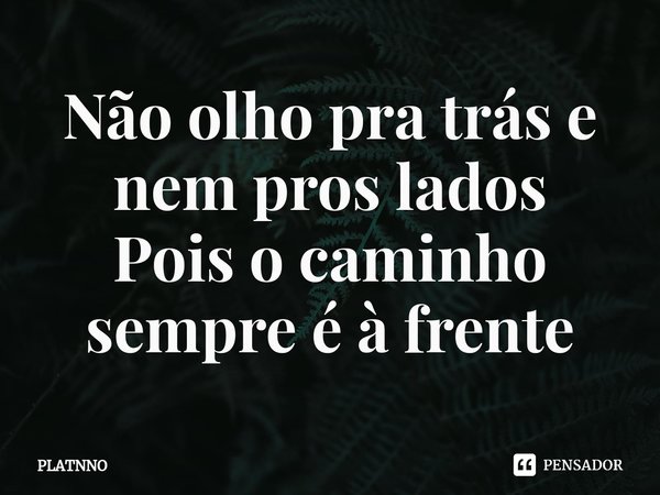 ⁠Não olho pra trás e nem pros lados
Pois o caminho sempre é à frente... Frase de PLATNNO.