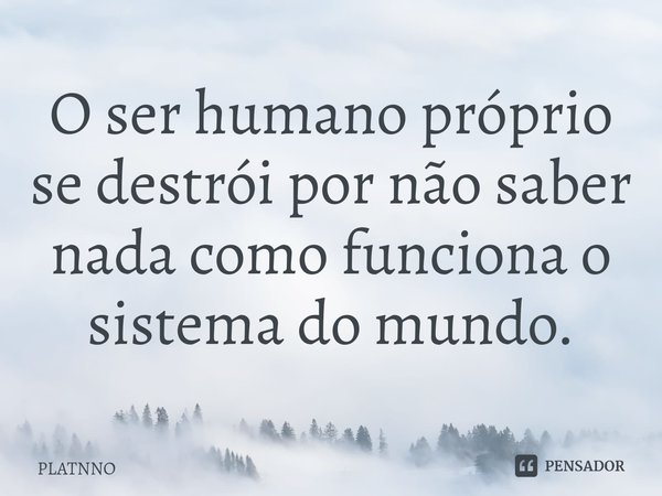 ⁠O ser humano próprio se destrói por não saber nada como funciona o sistema do mundo.... Frase de PLATNNO.