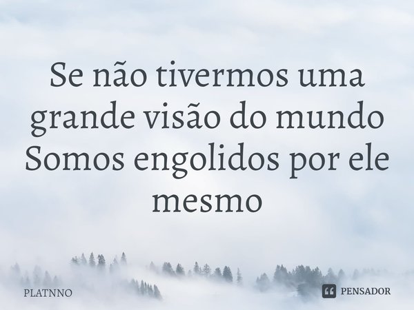 ⁠Se não tivermos uma grande visão do mundo
Somos engolidos por ele mesmo... Frase de PLATNNO.