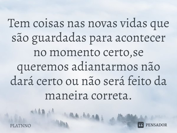 ⁠Tem coisas nas novas vidas que são guardadas para acontecer no momento certo,se queremos adiantarmos não dará certo ou não será feito da maneira correta.... Frase de PLATNNO.