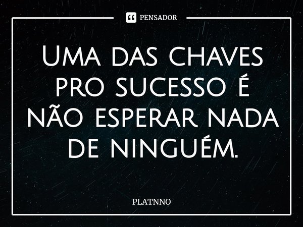 ⁠Uma das chaves pro sucesso é não esperar nada de ninguém.... Frase de PLATNNO.