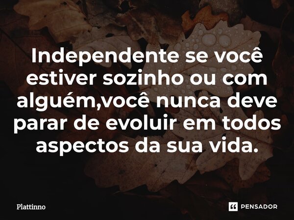 Independente se você estiver sozinho ou com alguém,você nunca deve parar de evoluir em todos aspectos da sua vida.⁠... Frase de Plattinno.