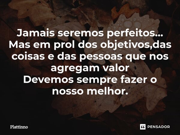 Jamais seremos perfeitos... Mas em prol dos objetivos,das coisas e das pessoas que nos agregam valor Devemos sempre fazer o nosso melhor.... Frase de Plattinno.