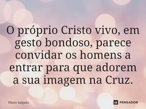 ⁠O próprio Cristo vivo, em gesto bondoso, parece convidar os homens a entrar para que adorem a sua imagem na Cruz.... Frase de Plínio Salgado.