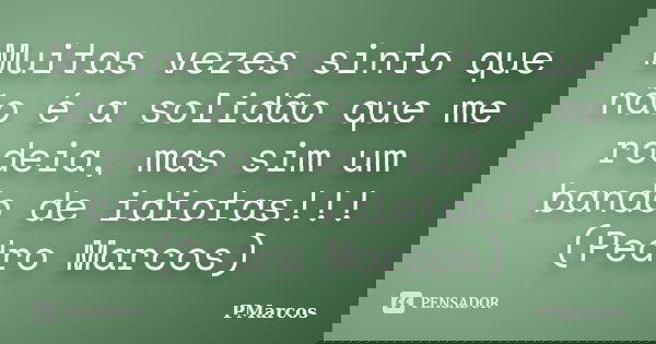 Muitas vezes sinto que não é a solidão que me rodeia, mas sim um bando de idiotas!!! (Pedro Marcos)... Frase de PMarcos.