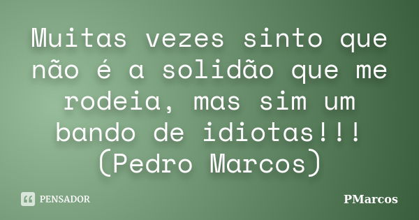 Muitas vezes sinto que não é a solidão que me rodeia, mas sim um bando de idiotas!!! (Pedro Marcos)... Frase de PMarcos.