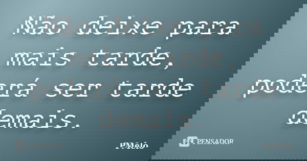 Não deixe para mais tarde, poderá ser tarde demais.... Frase de Pmelo.