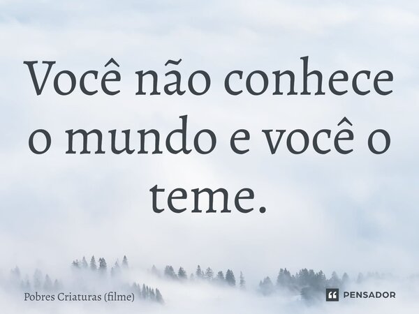 ⁠Você não conhece o mundo e você o teme.... Frase de Pobres Criaturas (filme).