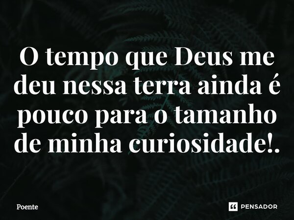 ⁠O tempo que Deus me deu nessa terra ainda é pouco para o tamanho de minha curiosidade!.... Frase de Poente.