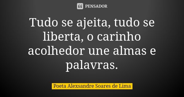Tudo se ajeita, tudo se liberta, o carinho acolhedor une almas e palavras.... Frase de Poeta Alexsandre Soares de Lima.