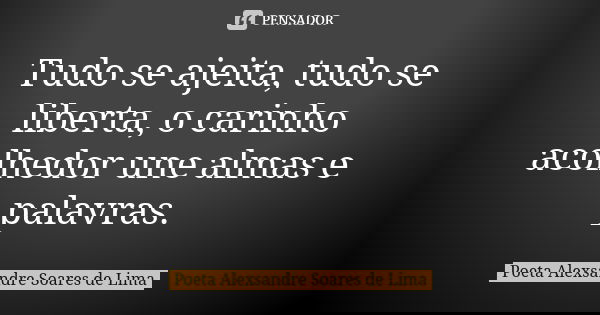 Tudo se ajeita, tudo se liberta, o carinho acolhedor une almas e palavras.... Frase de Poeta Alexsandre Soares de Lima.