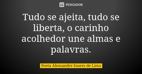 Tudo se ajeita, tudo se liberta, o carinho acolhedor une almas e palavras.... Frase de Poeta Alexsandre Soares de Lima.