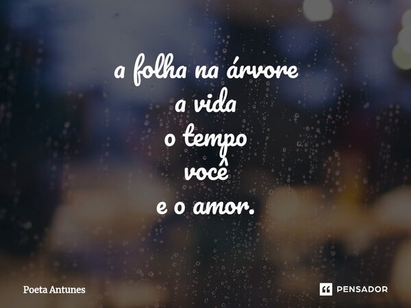 ⁠a folha na árvore a vida o tempo você e o amor.... Frase de Poeta Antunes.