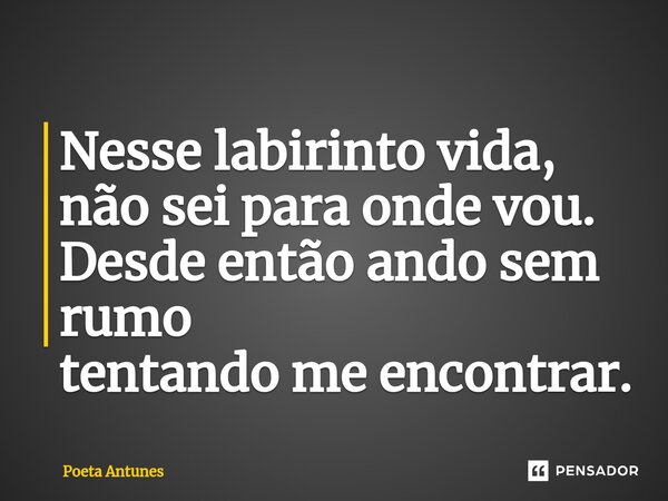 ⁠Nesse labirinto vida, não sei para onde vou. Desde então ando sem rumo tentando me encontrar.... Frase de Poeta Antunes.