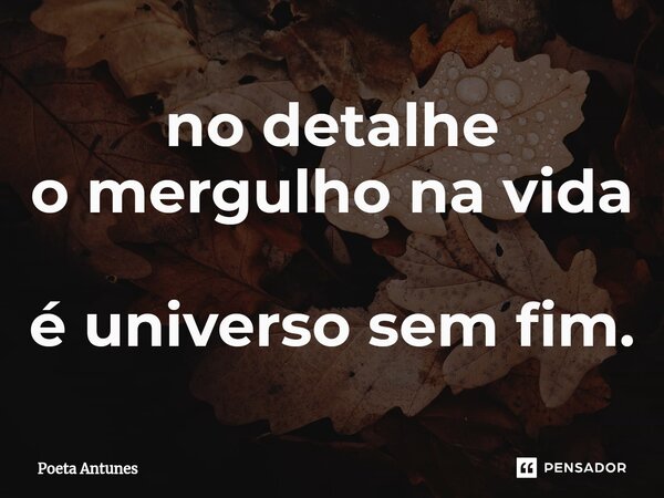 ⁠no detalhe o mergulho na vida é universo sem fim.... Frase de Poeta Antunes.