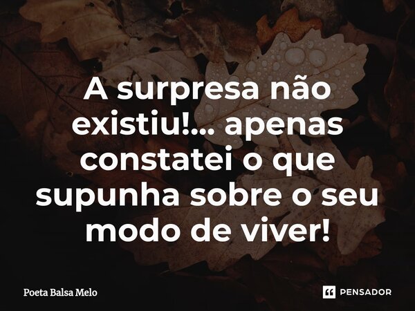 ⁠A surpresa não existiu!... apenas constatei o que supunha sobre o seu modo de viver!... Frase de Poeta Balsa Melo.