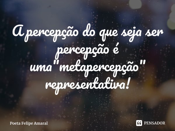 ⁠A percepção do que seja ser percepção é uma "metapercepção" representativa!... Frase de Poeta Felipe Amaral.