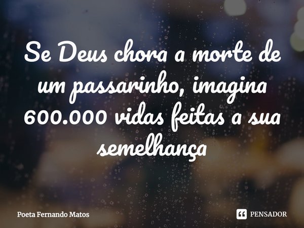 ⁠Se Deus chora a morte de um passarinho, imagina 600.000 vidas feitas a sua semelhança... Frase de Poeta Fernando Matos.
