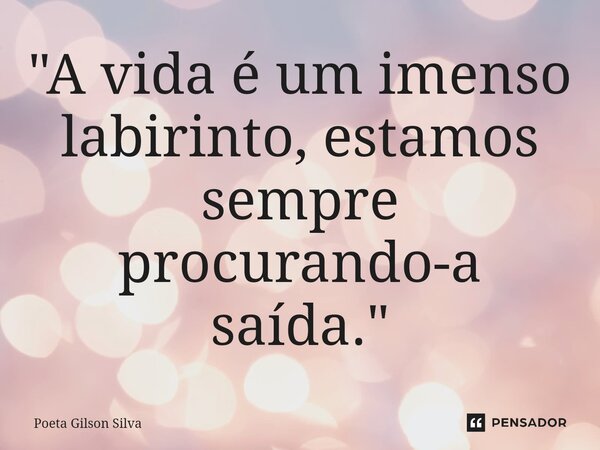 "A vida é um imenso labirinto, estamos sempre procurando-a saída."... Frase de Poeta Gilson Silva.