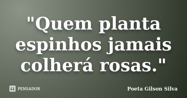 "Quem planta espinhos jamais colherá rosas."... Frase de Poeta Gilson Silva.