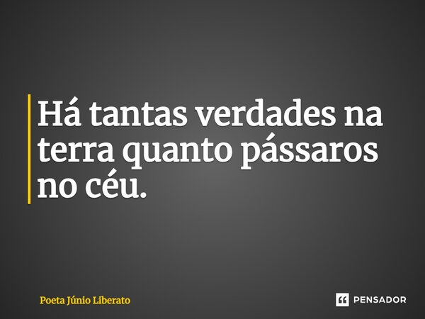 ⁠Há tantas verdades na terra quanto pássaros no céu.... Frase de Poeta Júnio Liberato.