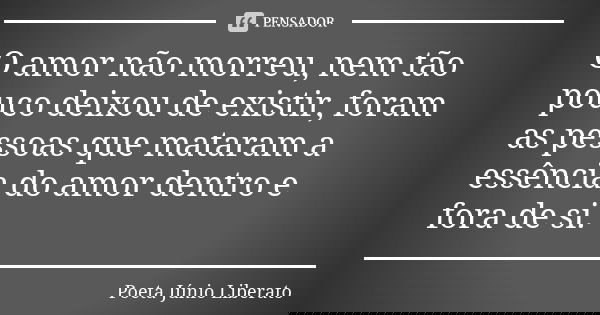 O amor não morreu, nem tão pouco deixou de existir, foram as pessoas que mataram a essência do amor dentro e fora de si.... Frase de Poeta Júnio Liberato.