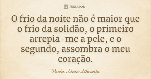 O frio da noite não é maior que o frio da solidão, o primeiro arrepia-me a pele, e o segundo, assombra o meu coração.... Frase de Poeta Júnio Liberato.