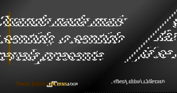 Quando nada mais faz sentido, o sentido já se revela presente.... Frase de Poeta Júnio Liberato.