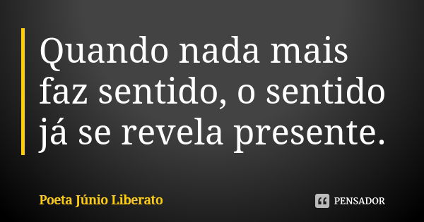 Quando nada mais faz sentido, o sentido já se revela presente.... Frase de Poeta Júnio Liberato.