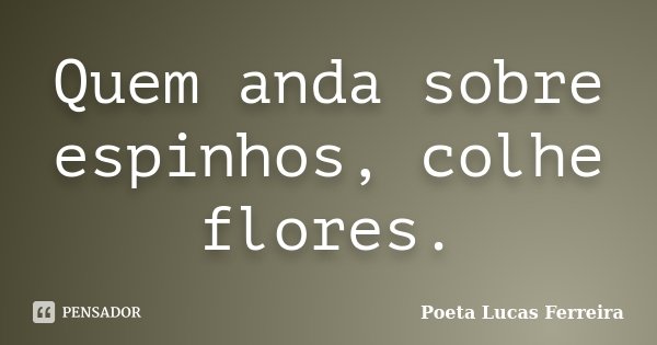 Quem anda sobre espinhos, colhe flores.... Frase de Poeta Lucas Ferreira.